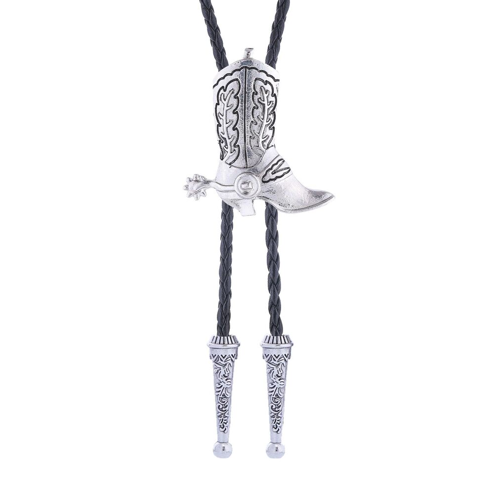 7451 Bolo Tie Western Boot Bolo Tie Vintage Silver Cowboy Necktie Bolero